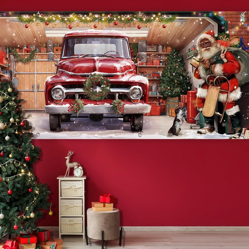 WovWeave Christmas Garage Door Banners Christmas Garage Door Backdrop Decor for Xmas Party Background Supplies(5.9 x 16.4 ft,Black Santa) - Image 4